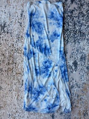 Caution To The Wind Strapless Blue and White Watercolor Maxi Dress